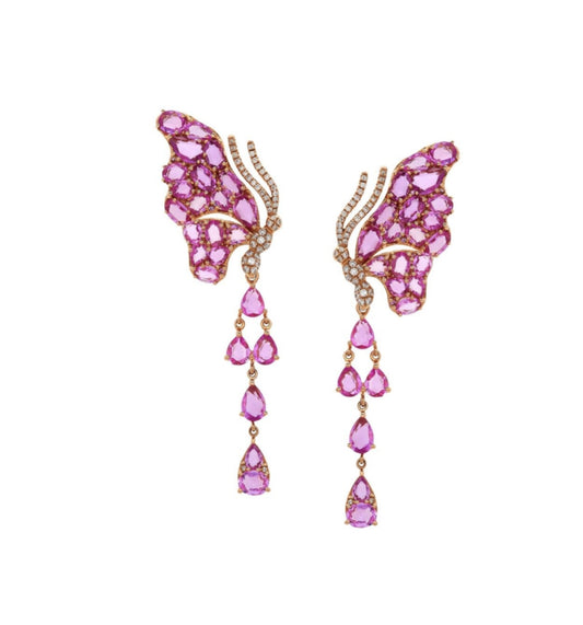 Rose Gold with White Diamond & Pink Sapphire Earrings from Butterflies Collection