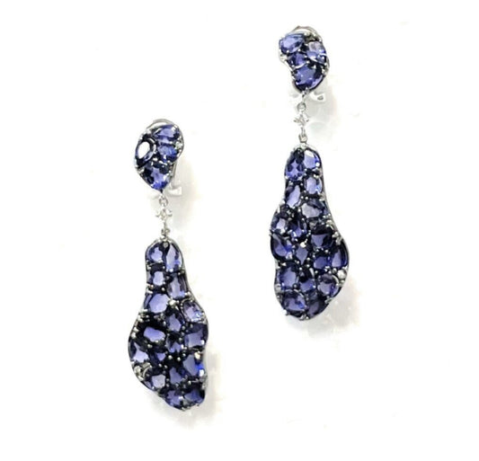 White Gold with White Diamond & Iolite Earrings from Petal Collection