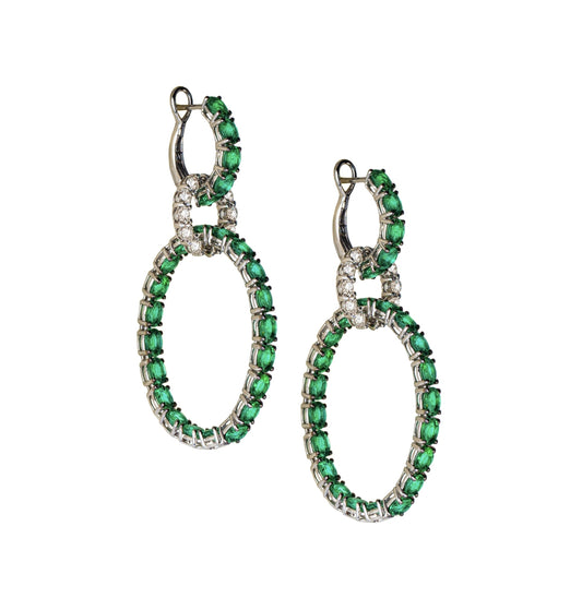White Gold with Emerald and White Diamond Earring from Hoops Collection