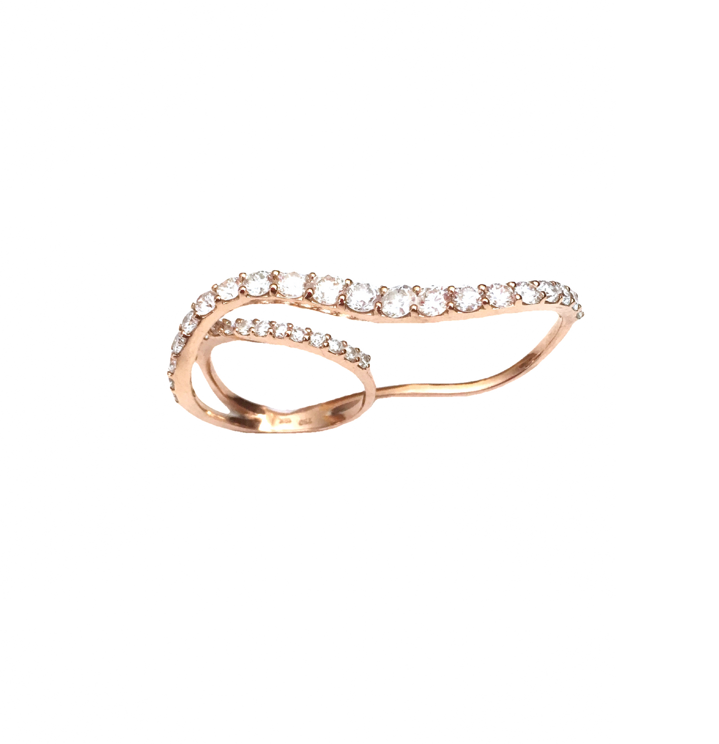 Rose Gold White Diamond Two Fingers Ring From Link Collection