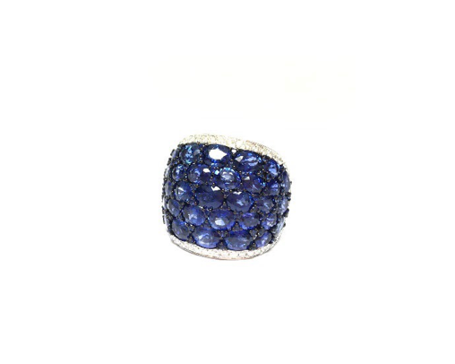 White Gold with White Diamond and Blue Sapphire Ring