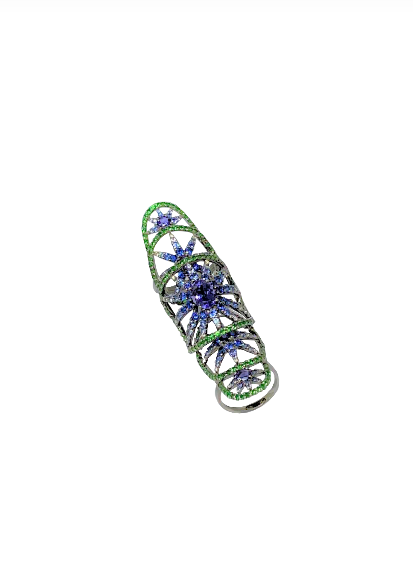 White Gold with Blue Sapphire, Green Garnet and White Diamond Ring from Flower Collection