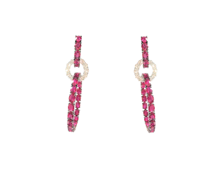 White Gold with White Diamond and Ruby Earrings from Hoops Collection