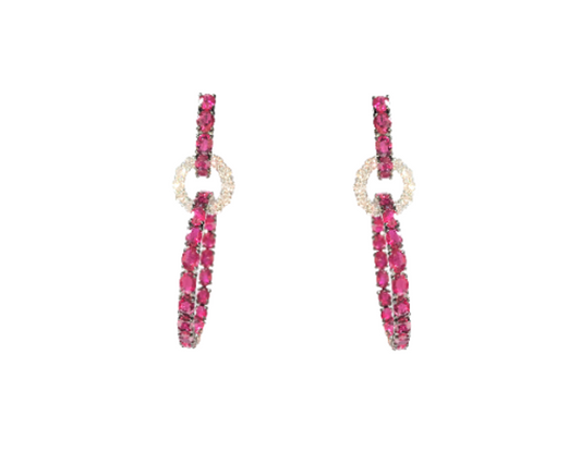 White Gold with White Diamond and Ruby Earrings from Hoops Collection