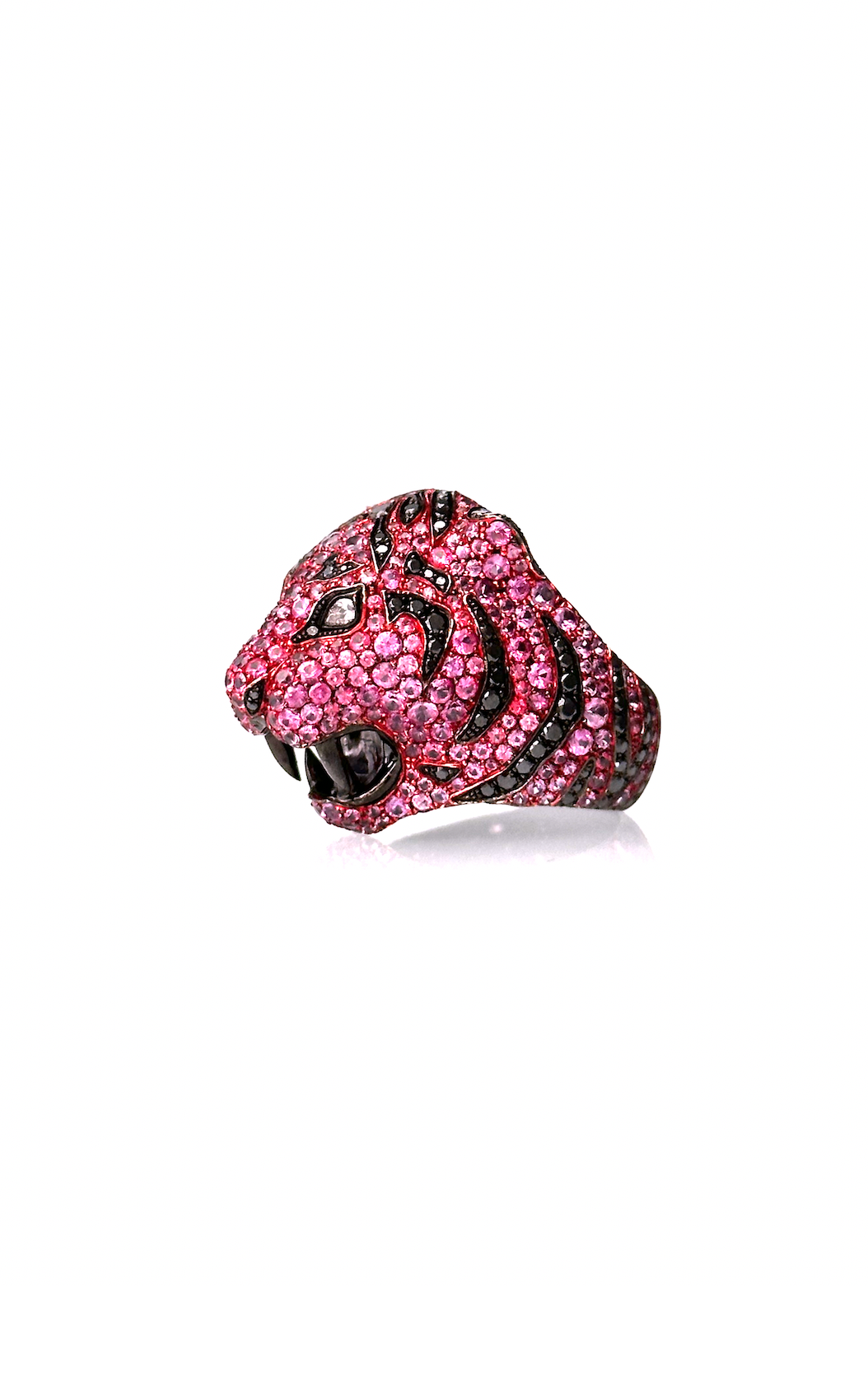White Gold with Pink Sapphire and Black Diamond Ring from Tiger Collection