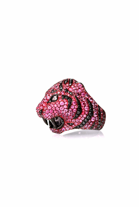 White Gold with Pink Sapphire and Black Diamond Ring from Tiger Collection