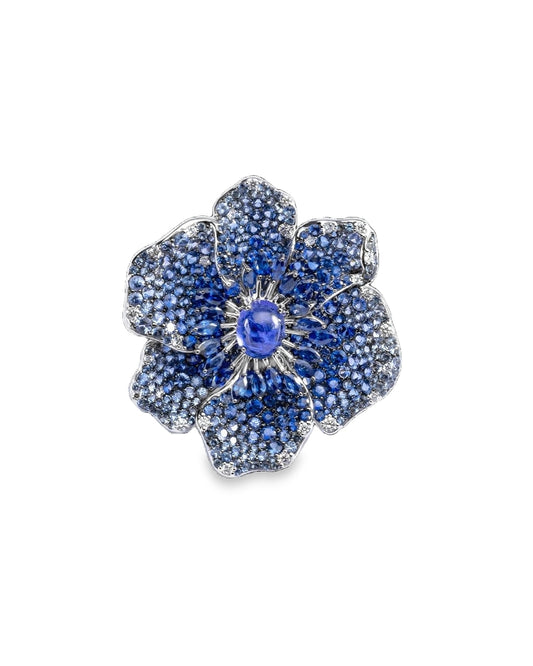 White Gold with White Diamond, Blue Sapphire and Iolite Ring from Flower Collection