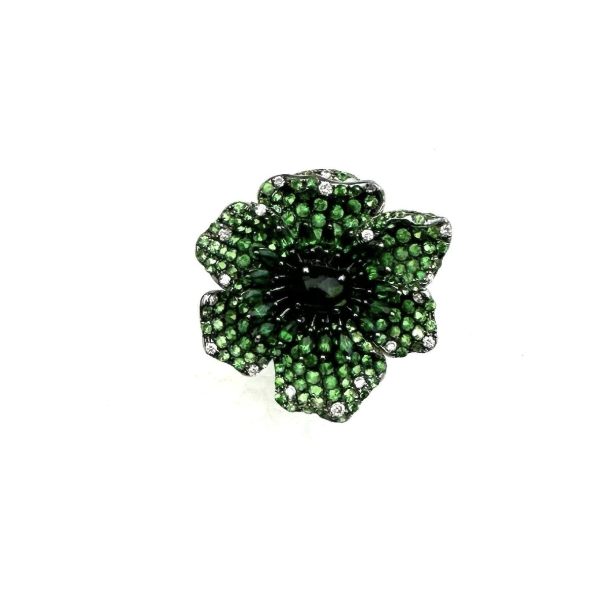 White Gold White Diamond Tourmaline Green Garnet Ring From Flower Collection