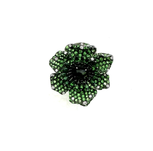 White Gold White Diamond Tourmaline Green Garnet Ring From Flower Collection