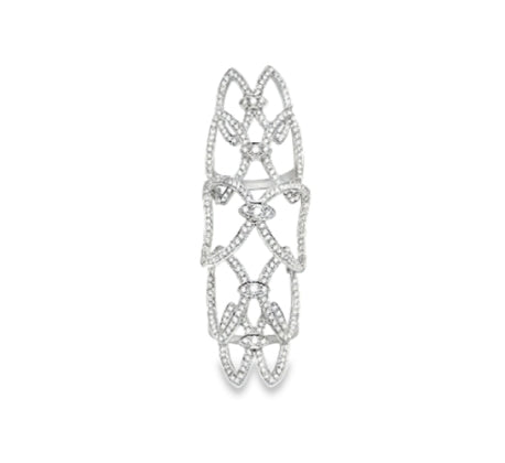 White Gold with White Diamond Full Finger Ring from Tattoo Collection