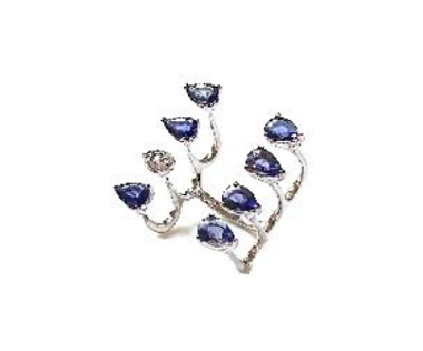 White Gold with White Diamond and Iolite Ring from Aurore Collection