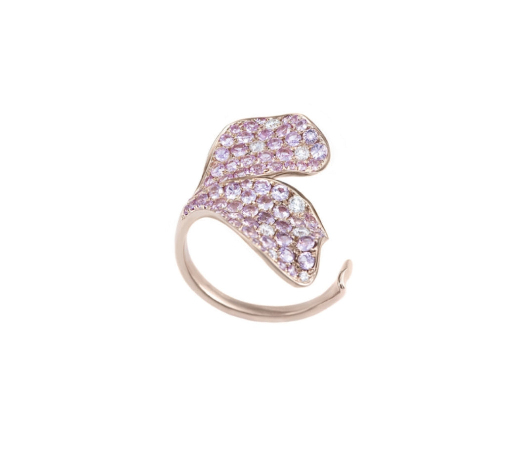 Rose Gold with White Diamond & Pink Sapphire Ring from Petal Collection