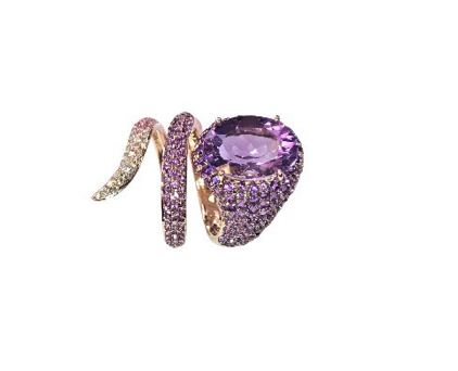 Rose Gold with White Diamond, Pink Sapphire and Amethyst Ring from Snake Collection