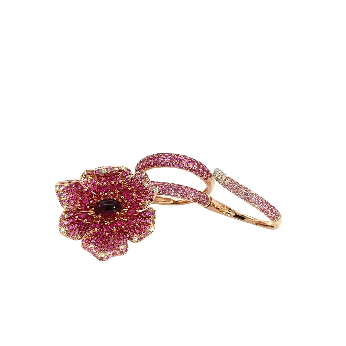 18K Rose Gold with White Diamond & Ruby Pink Sapphire Wrap Flower Ring Single or Multi-Finger from Flower collection