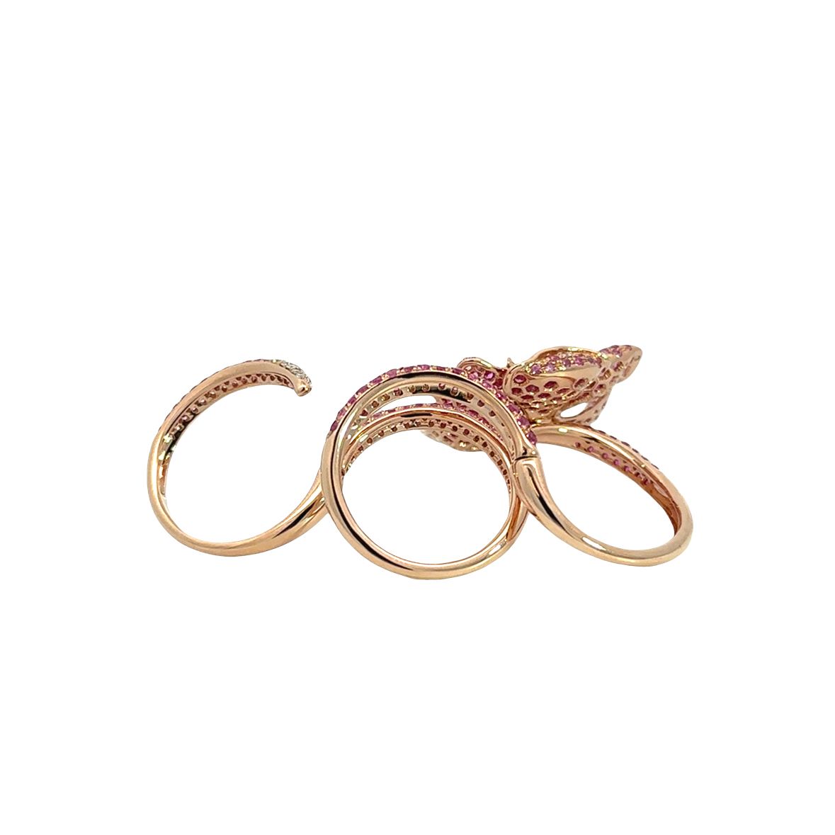 18K Rose Gold with White Diamond & Ruby Pink Sapphire Wrap Flower Ring Single or Multi-Finger from Flower collection