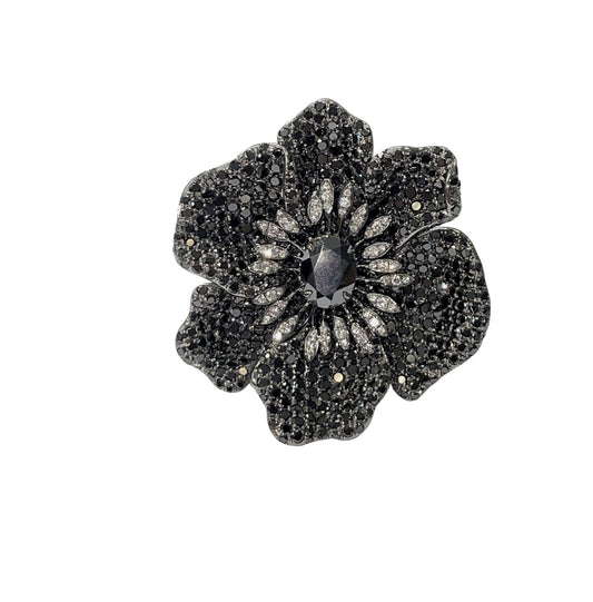 White Gold with Black & White Diamond & Hematite Ring from Flowers Collection