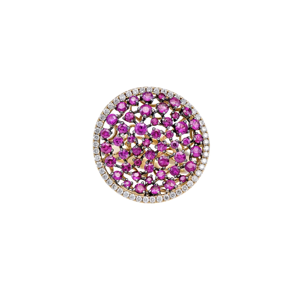 Yellow Gold with White Diamond & Ruby Cocktail Ring