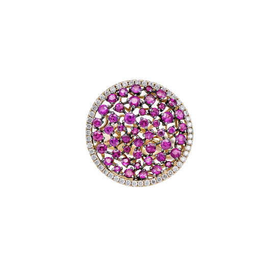 Yellow Gold with White Diamond & Ruby Cocktail Ring