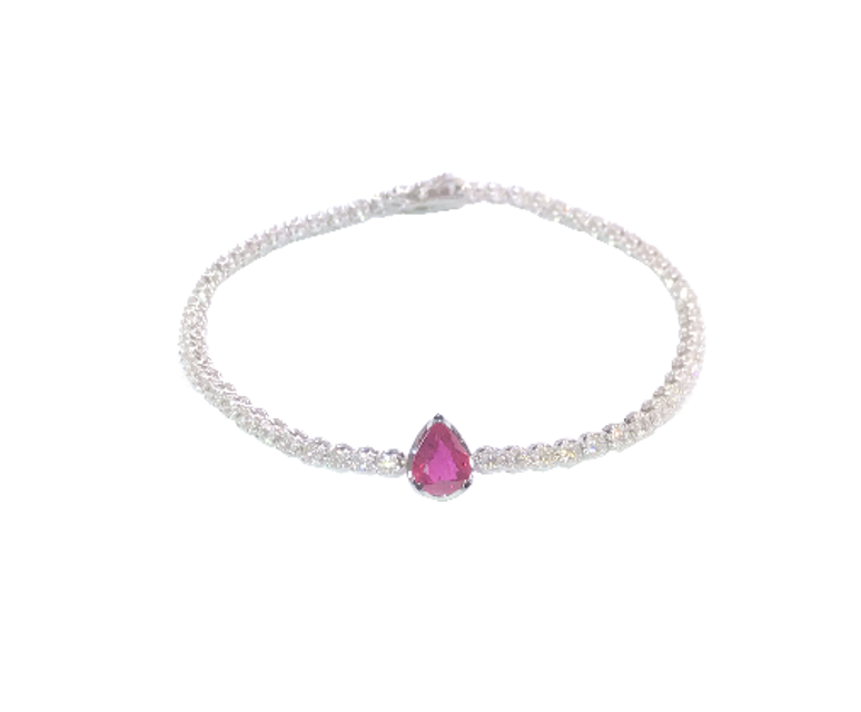 White Gold with White Diamond and Ruby Bracelet