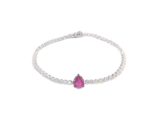 White Gold with White Diamond and Ruby Bracelet