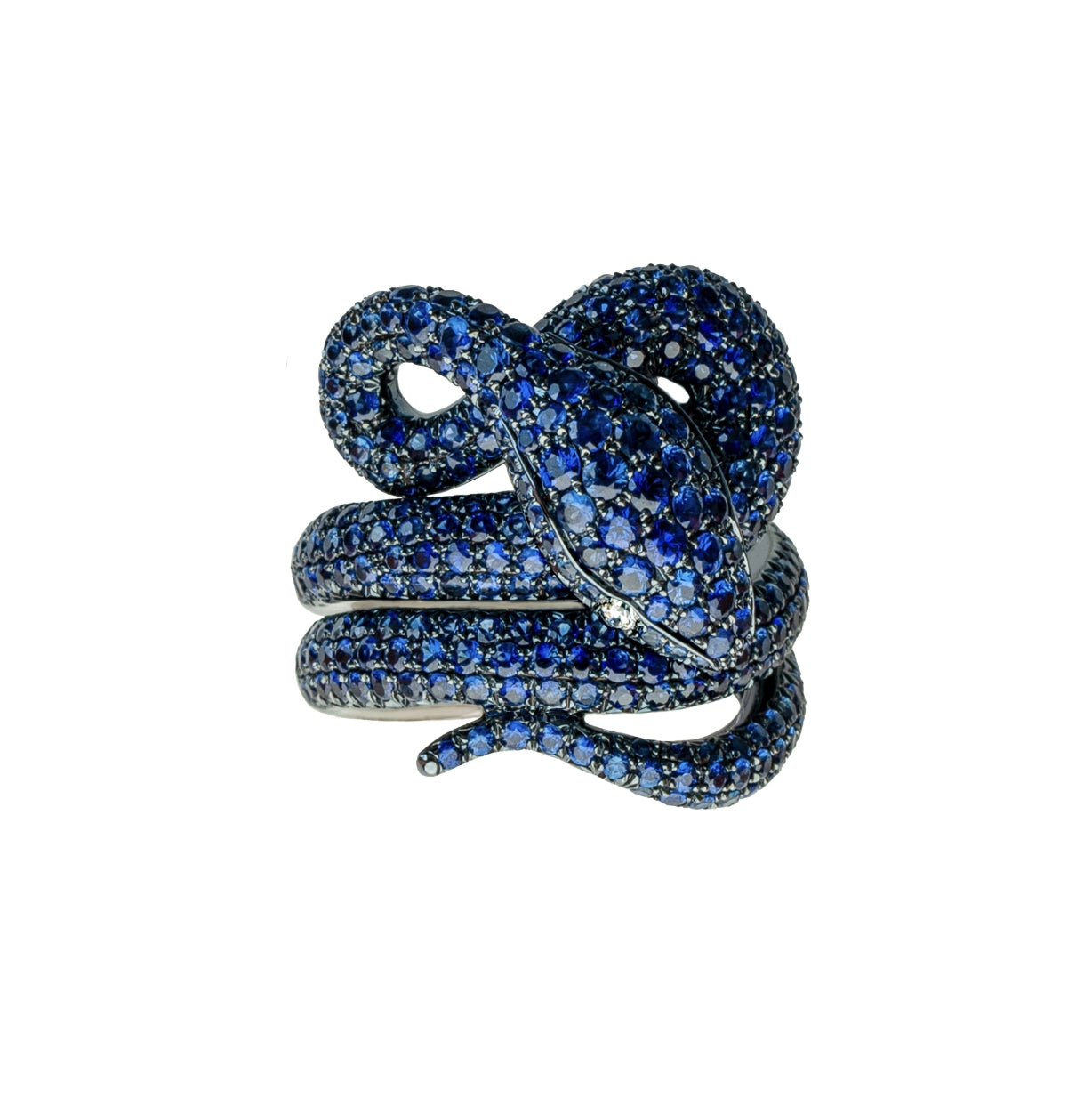 White Gold Blue Sapphire Ring From Snake Collection