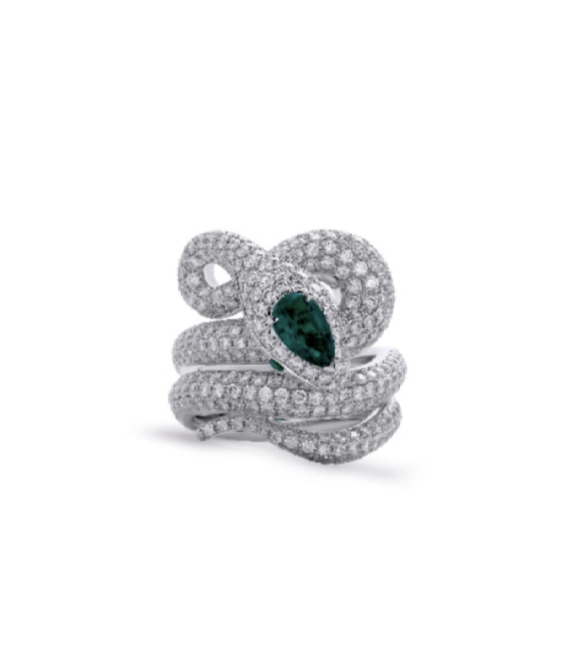 Platinum & White Gold with White Diamond & Emerald Ring from Snake Collection