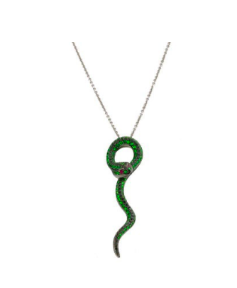 White Gold with Black Diamond, Tsavorite and Pink Sapphire Necklace from Snake Collection
