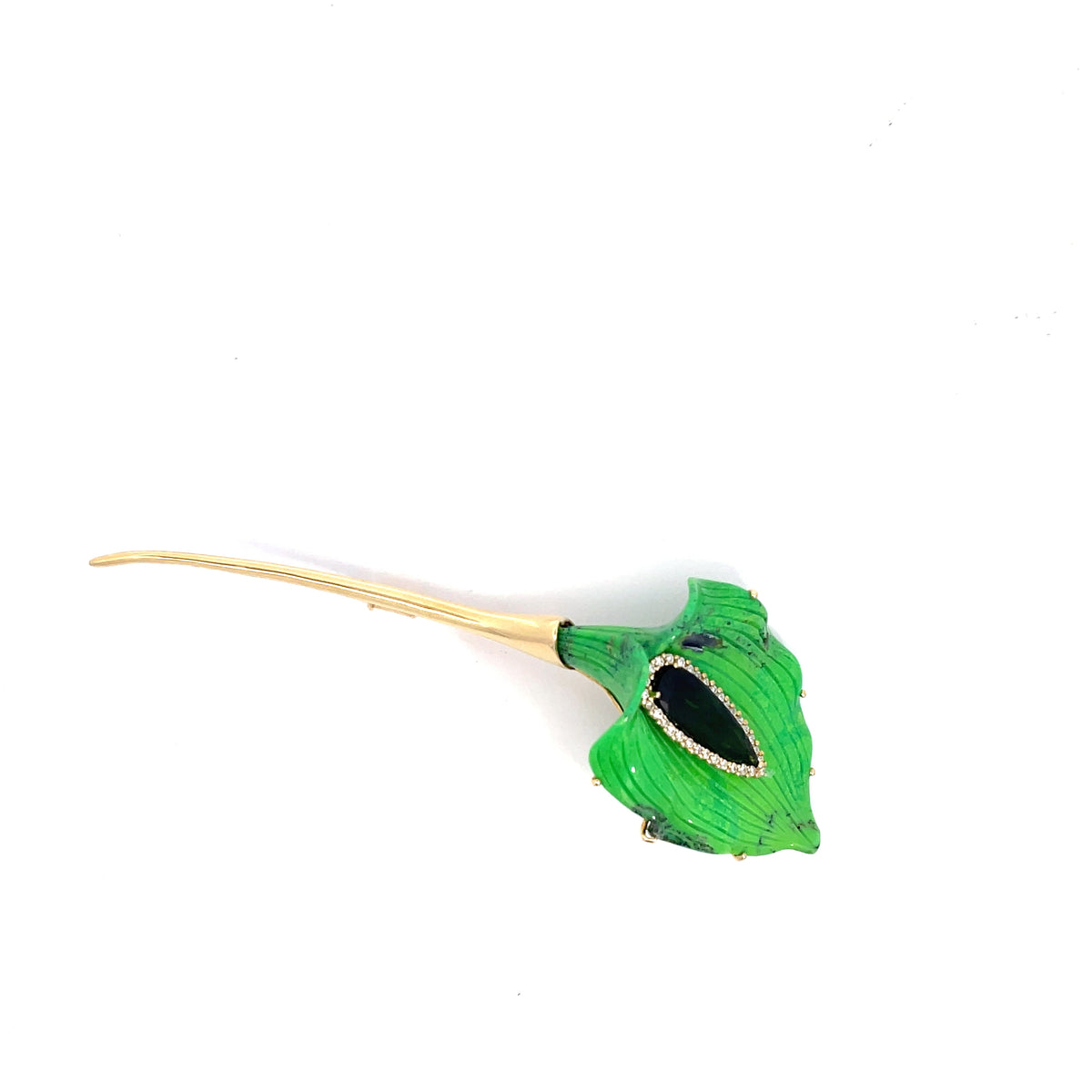 Yellow Gold with White Diamond,Turkish Turquoise and Green Tourmaline Brooch from Flower Collection