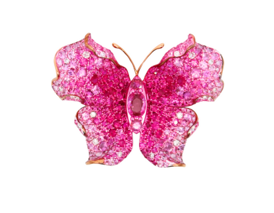 Rose Gold with White Diamond, Pink Sapphire and Ruby Brooch from Flower Collection