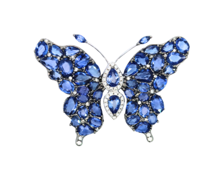 White Gold with White Diamond and Blue Sapphire Brooch from Butterflies Collection