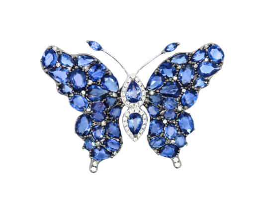 White Gold with White Diamond and Blue Sapphire Brooch from Butterflies Collection