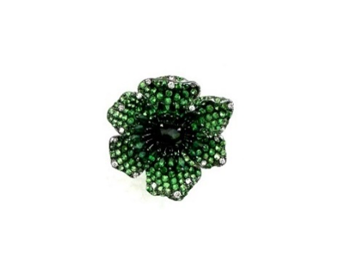 White Gold with White Diamond, Green Tourmaline and Green Garnet Ring from Flower Collection