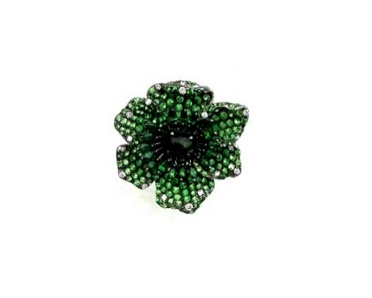 White Gold with White Diamond, Green Tourmaline and Green Garnet Ring from Flower Collection