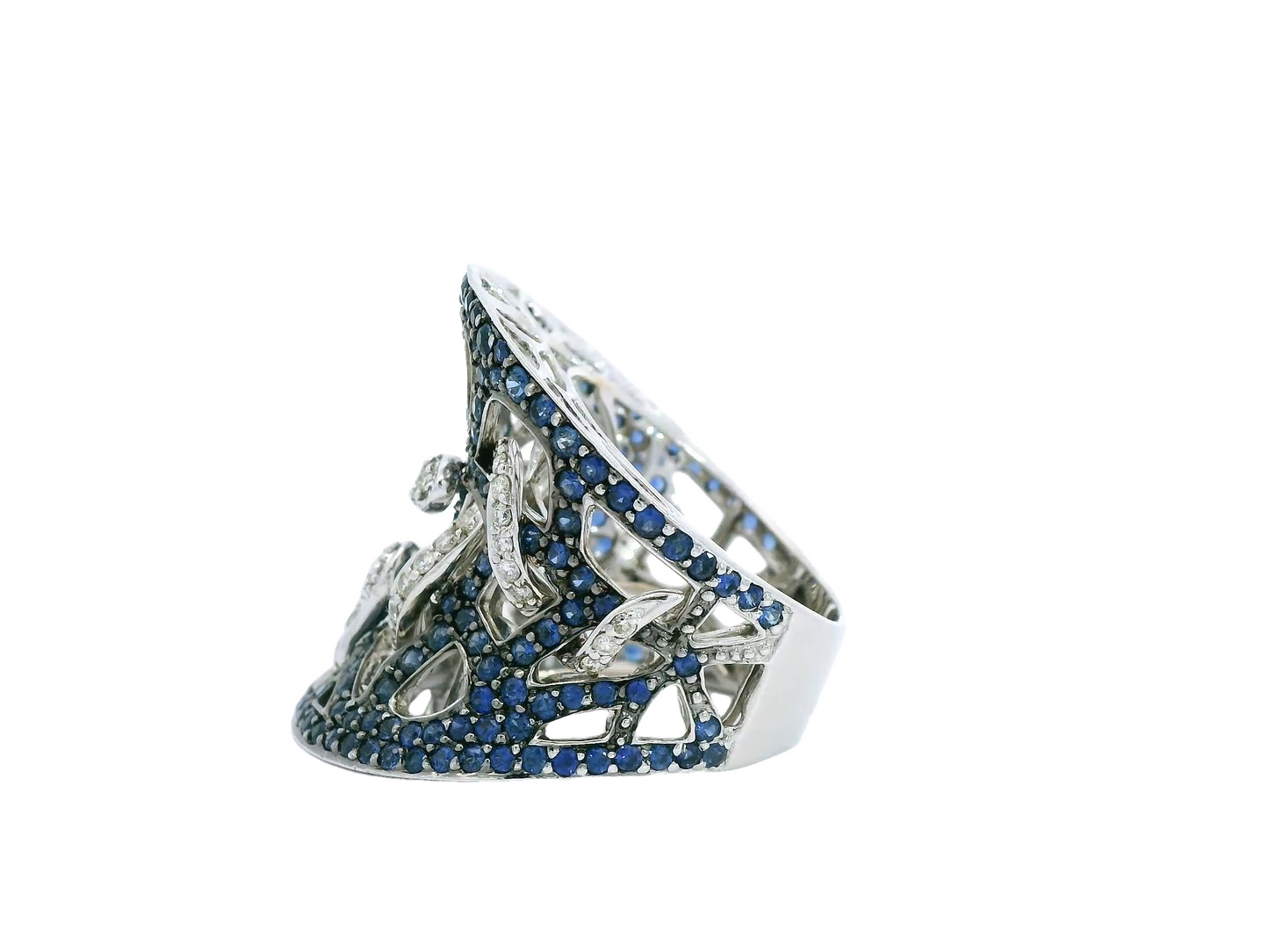 White Gold White Diamond Blue Sapphire Ring From Snake Collection