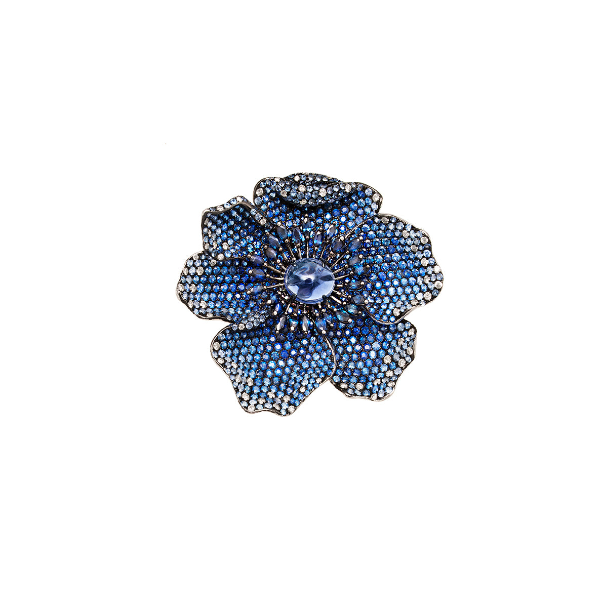 White Gold White Diamond Blue Sapphire & Iolite Two Fingers Ring From Flower Collection