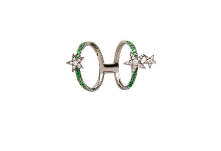 White Gold with White Diamond and Green Garnet Ring from Star Collection