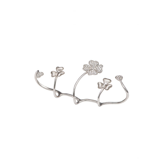 White Gold White Diamonds Multi-Finger Ring From Flower Collection