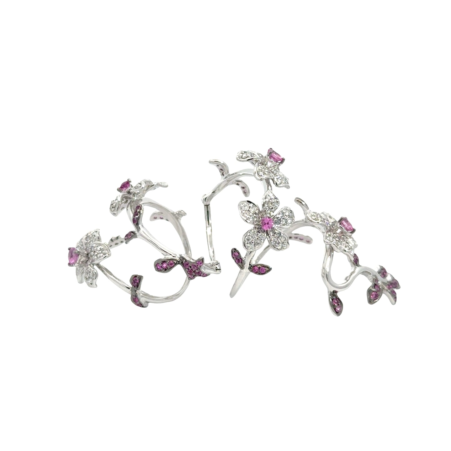 White Gold with White Diamond and Pink Sapphire Ring from Flower Collection