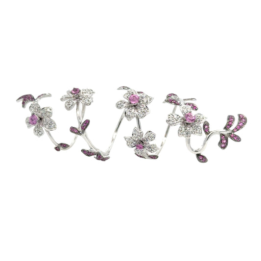White Gold with White Diamond and Pink Sapphire Ring from Flower Collection