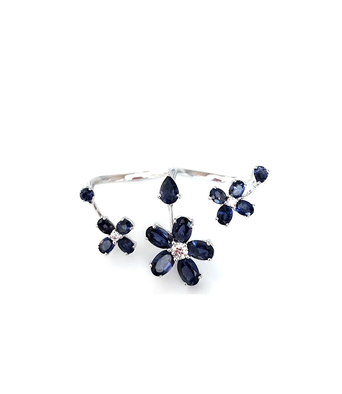 White Gold with White Diamond and Iolite Ring from Flower Collection