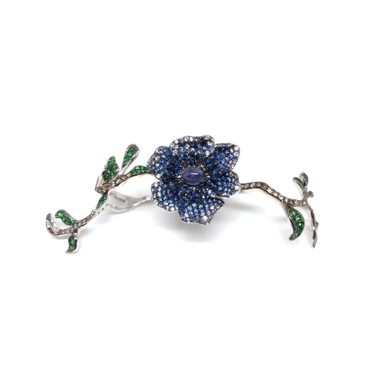 White Gold with Blue Sapphire and Green Garnet Ring from Flowers Collection