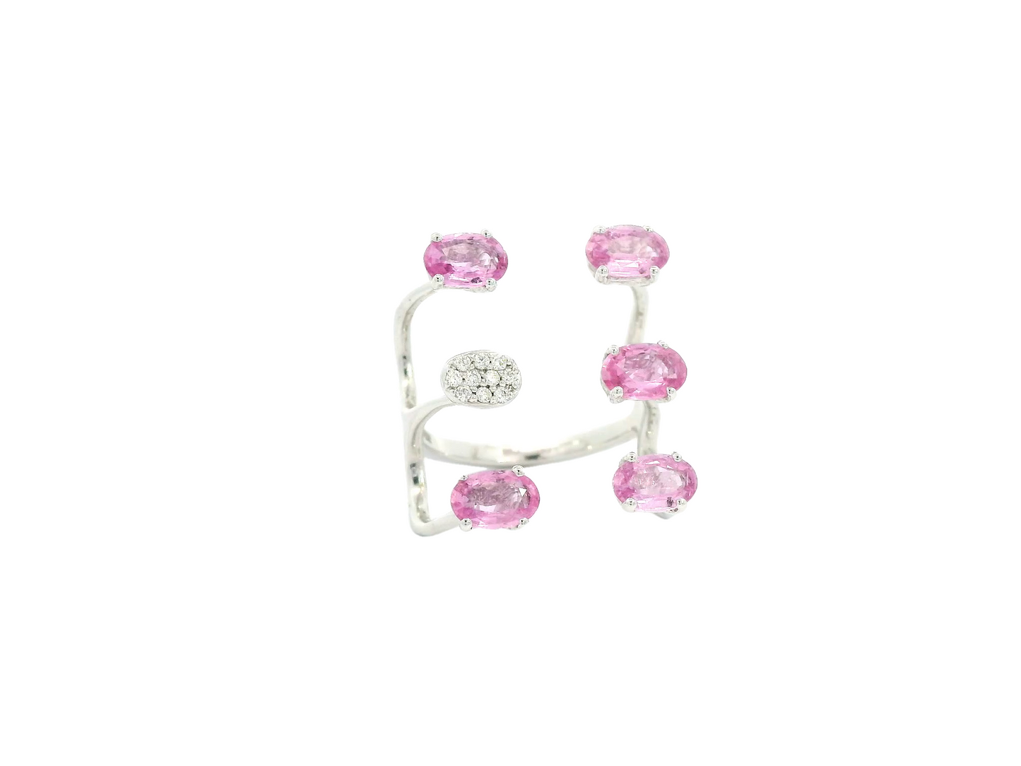 White Gold with White Diamond and Pink Sapphire Ring from Aurore Collection