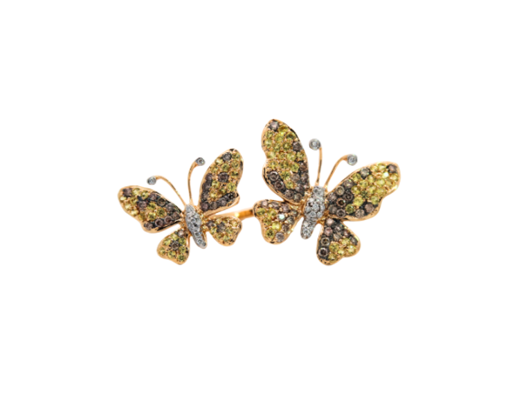 Yellow Gold with White and Brown Diamond and Yellow Sapphire Ring from Butterflies Collection