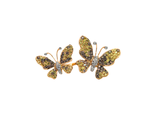 Yellow Gold with White and Brown Diamond and Yellow Sapphire Ring from Butterflies Collection