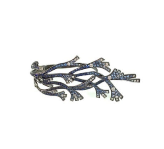 White Gold with White Diamond & Blue Sapphire Ring from Flower Collection