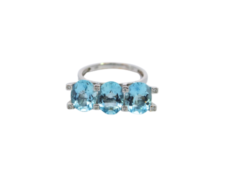 White Gold with White Diamond and Aquamarine Ring