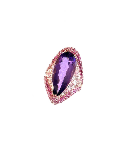 Rose Gold with Amethyst and Pink Sapphire and White Diamond Ring