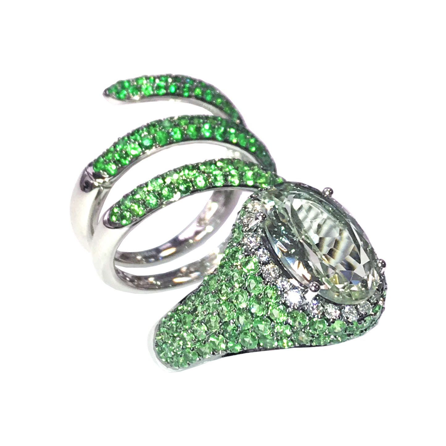 White Gold Green Garnet & Amethyst & White Diamond Ring From Convertibles Collection