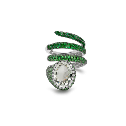 White Gold Green Garnet & Amethyst & White Diamond Ring From Convertibles Collection