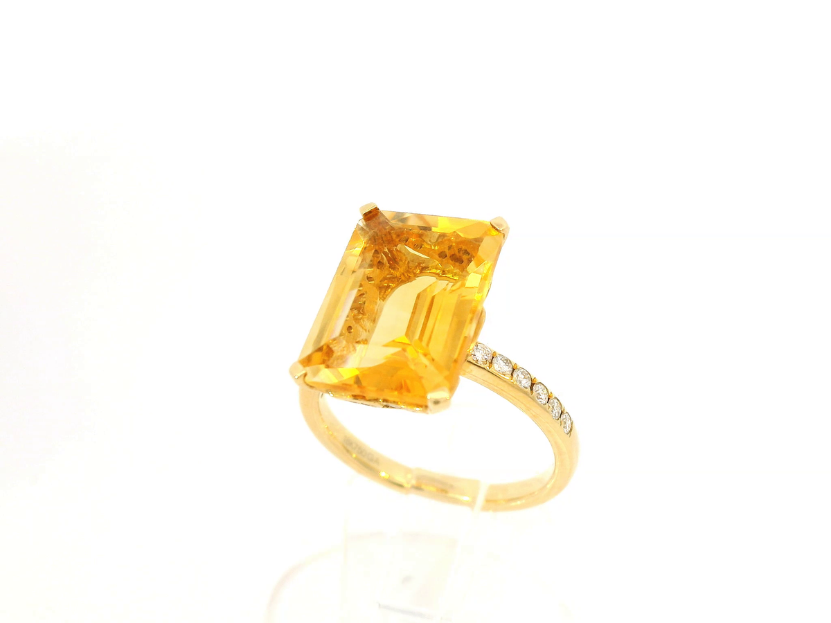 Yellow Gold with White Diamond and Citrine Ring
